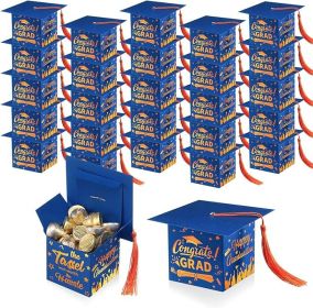 TaoBary 30 Pcs Graduation Cap Candy Box with Tassel Party Favors & Decorations - Blue & Orange