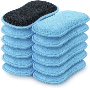 HOMEXCEL 12 Pack Multi-Purpose Scrub Sponges Kitchen, Dish Sponge, Non-Scratch Microfiber Sponge for Efficiently Cleaning Dishes, Pots