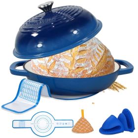 Enameled Cast Iron Dutch Oven with Lid,11" Bread Oven,6 Quart Enamel Bread Pan,Dutch Oven for Sourdough Baking-with Silicone Mat (Color: Blue)