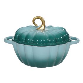 Pumpkin Dutch Oven 4.5 QT With Lid Cyan Enamel Cast Iron Cooking Pot Shape Soup Pot Serves 3-5 Christmas Thanksgiving Decor Gift (Color: Cyan)